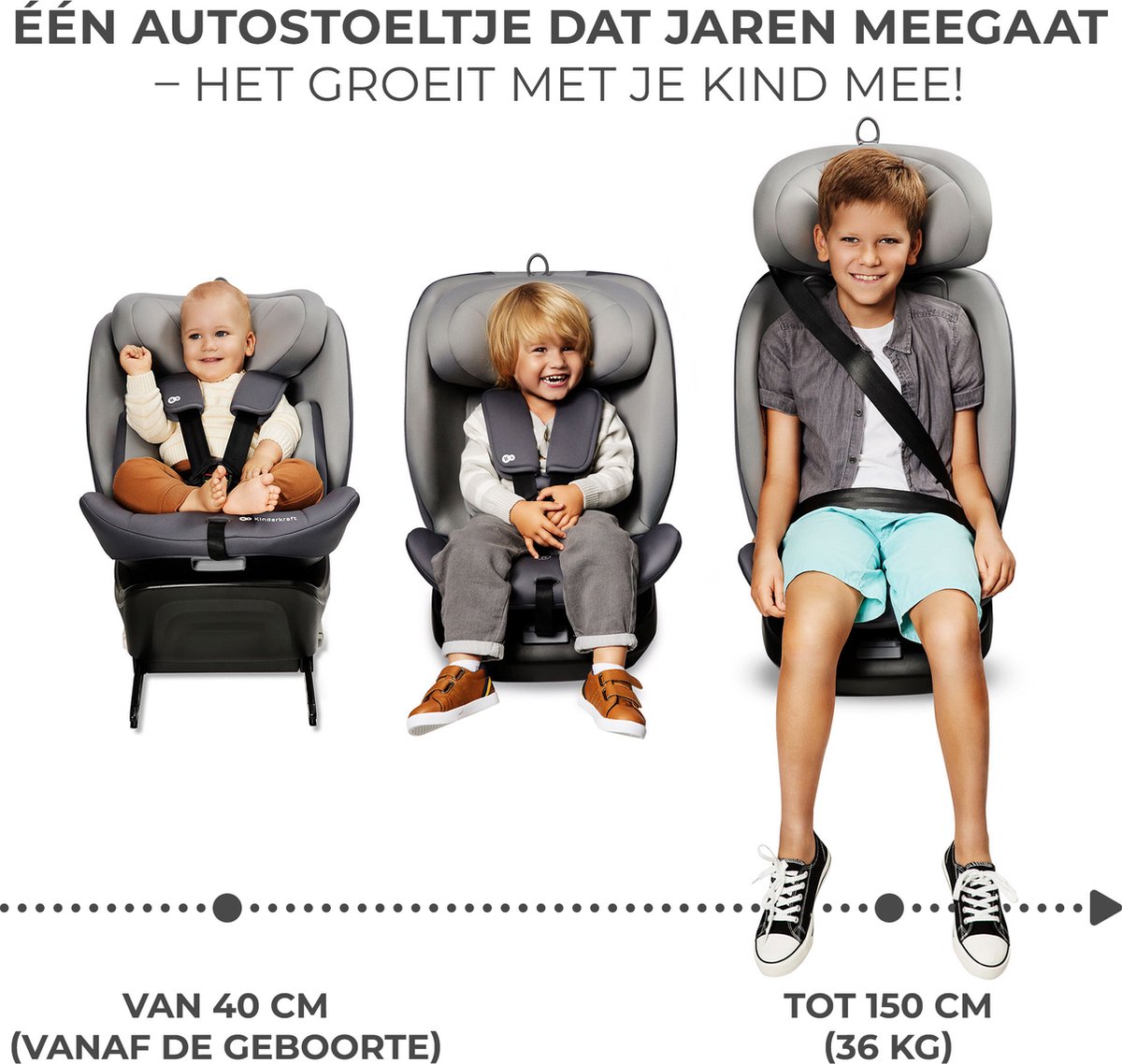Kinderkraft I-GROW I-SIZE Autostoel Grijs