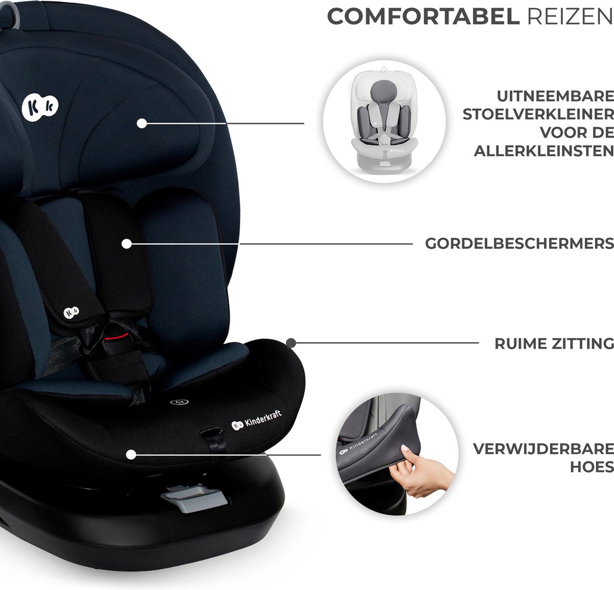Kinderkraft I-GROW I-SIZE Autostoeltje Zwart