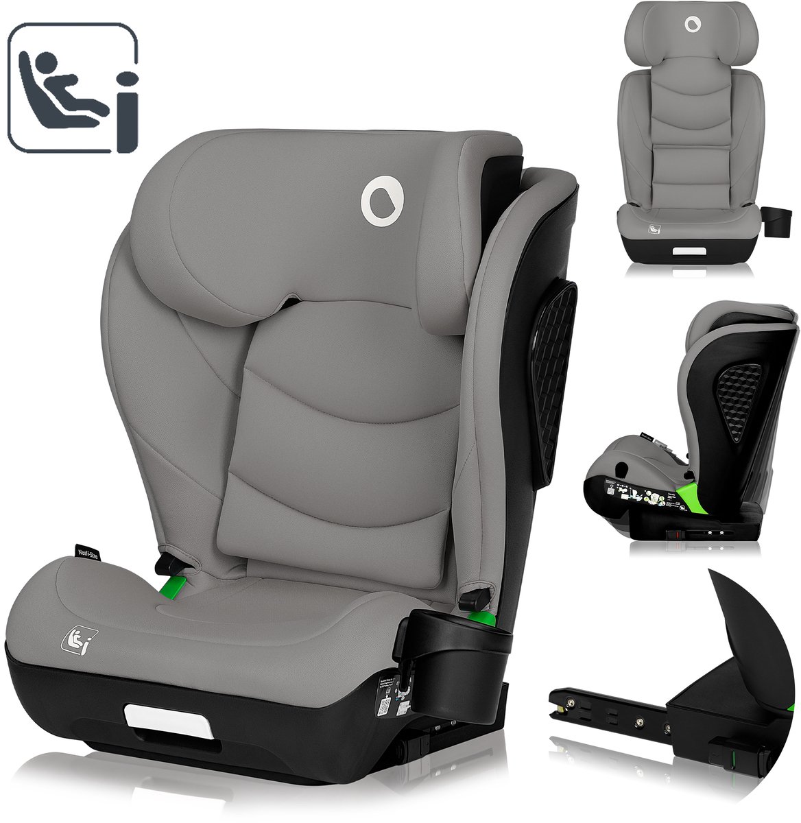 De Lionelo Neal i-Size Autostoel 100-150 cm ISOFIX & Gordel in één oogopslag