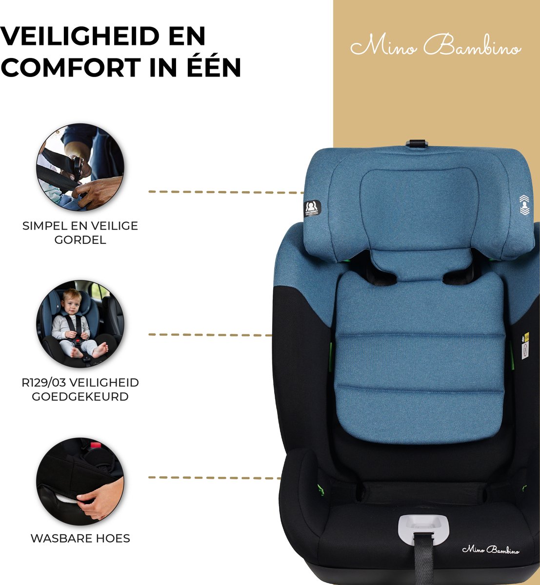 Mino Bambino i-Size Autostoel Blauw Groep 1/2/3