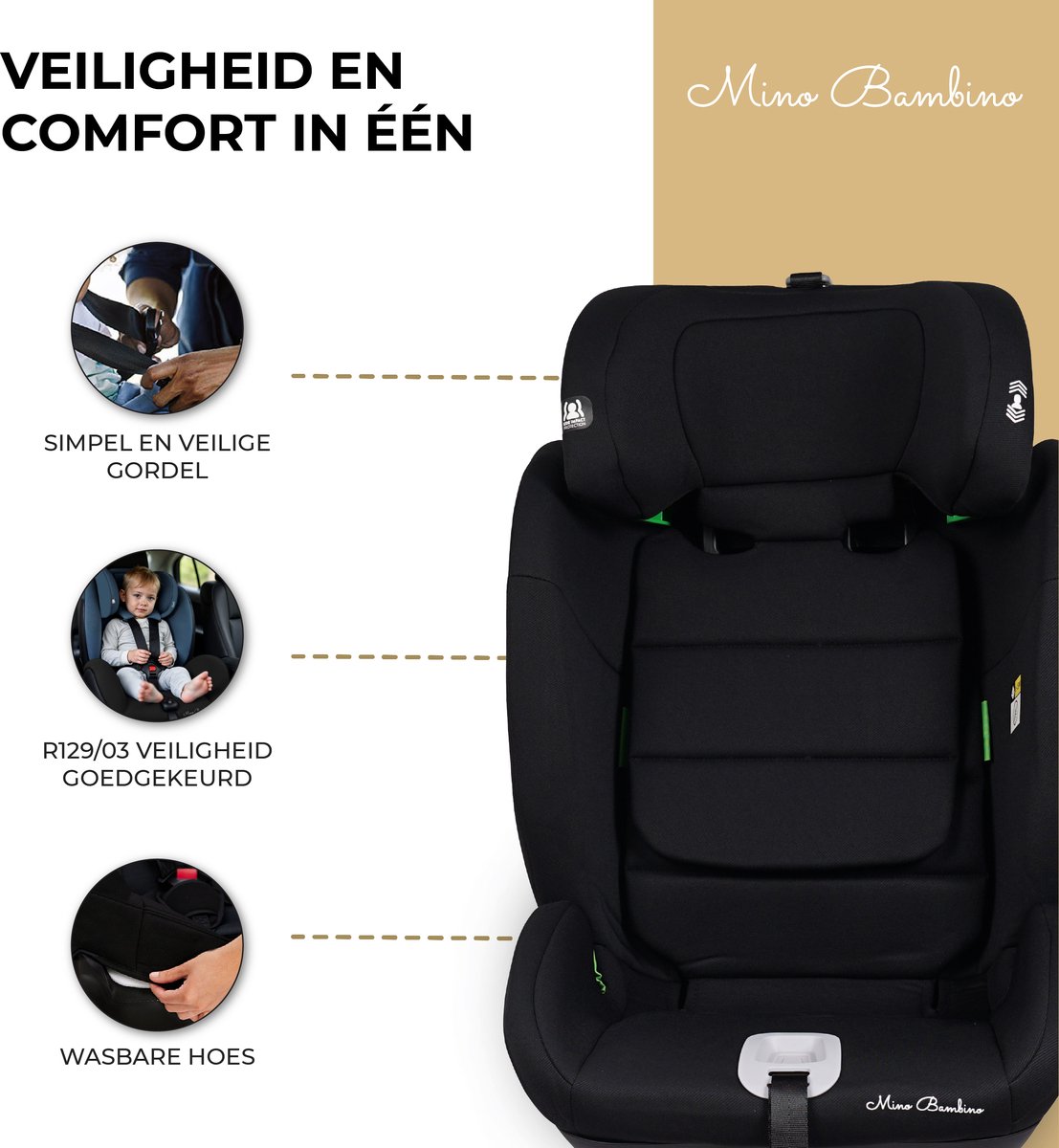 Mino Bambino i-Size Autostoel Zwart Groep 1/2/3