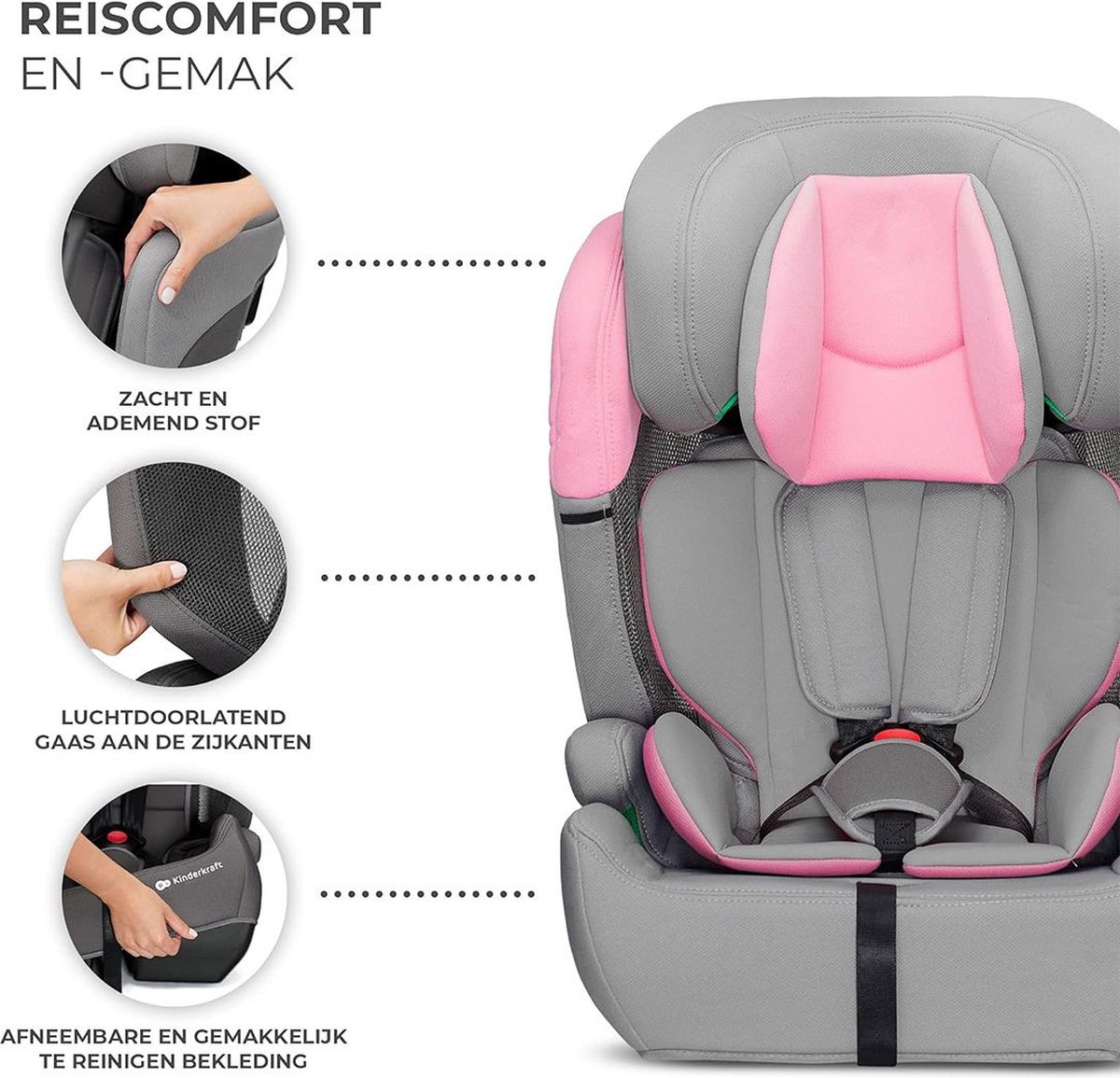 MKSS Kinderstoel Auto Licht Grijs Roze