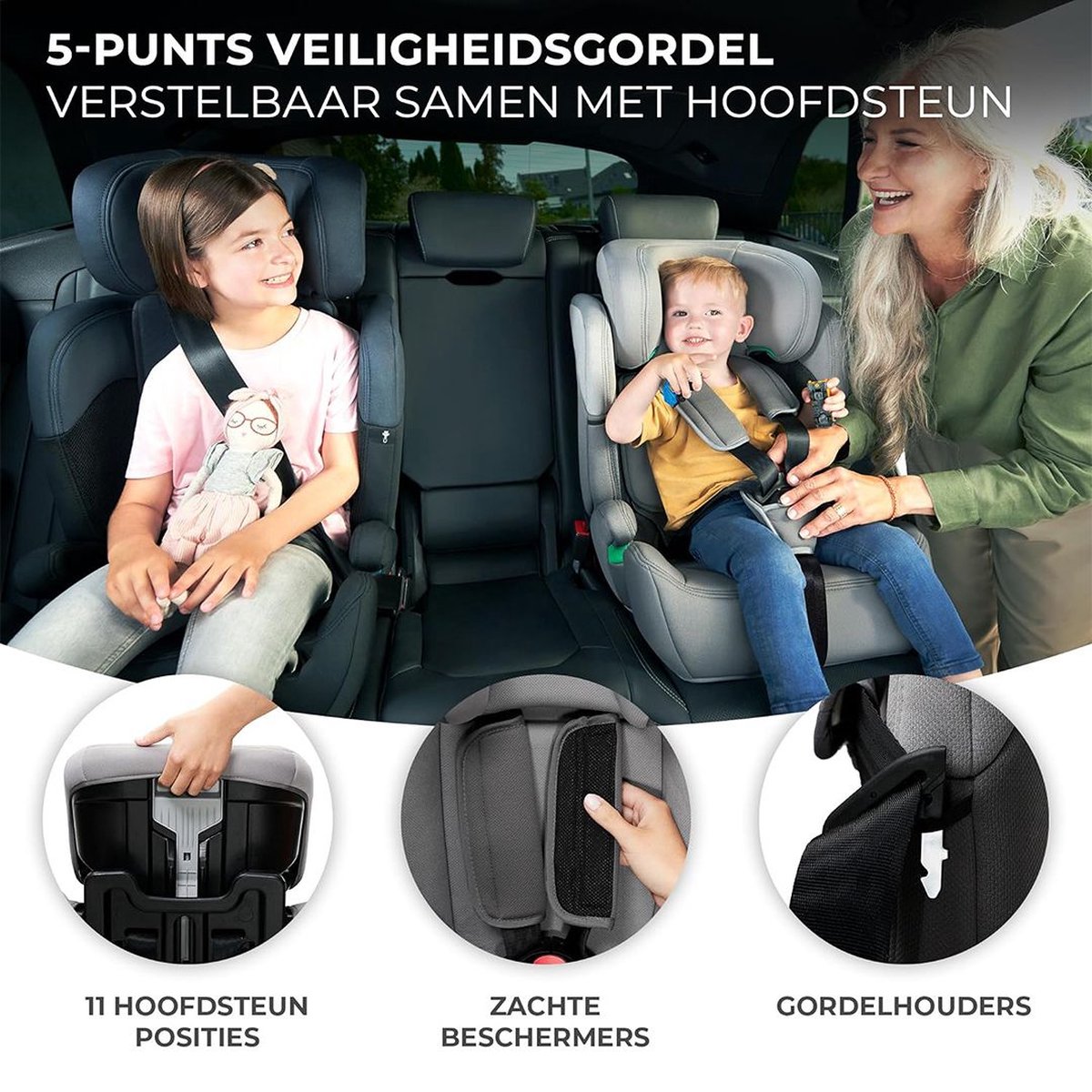 MKSS Kinderstoel Auto Licht Grijs Roze