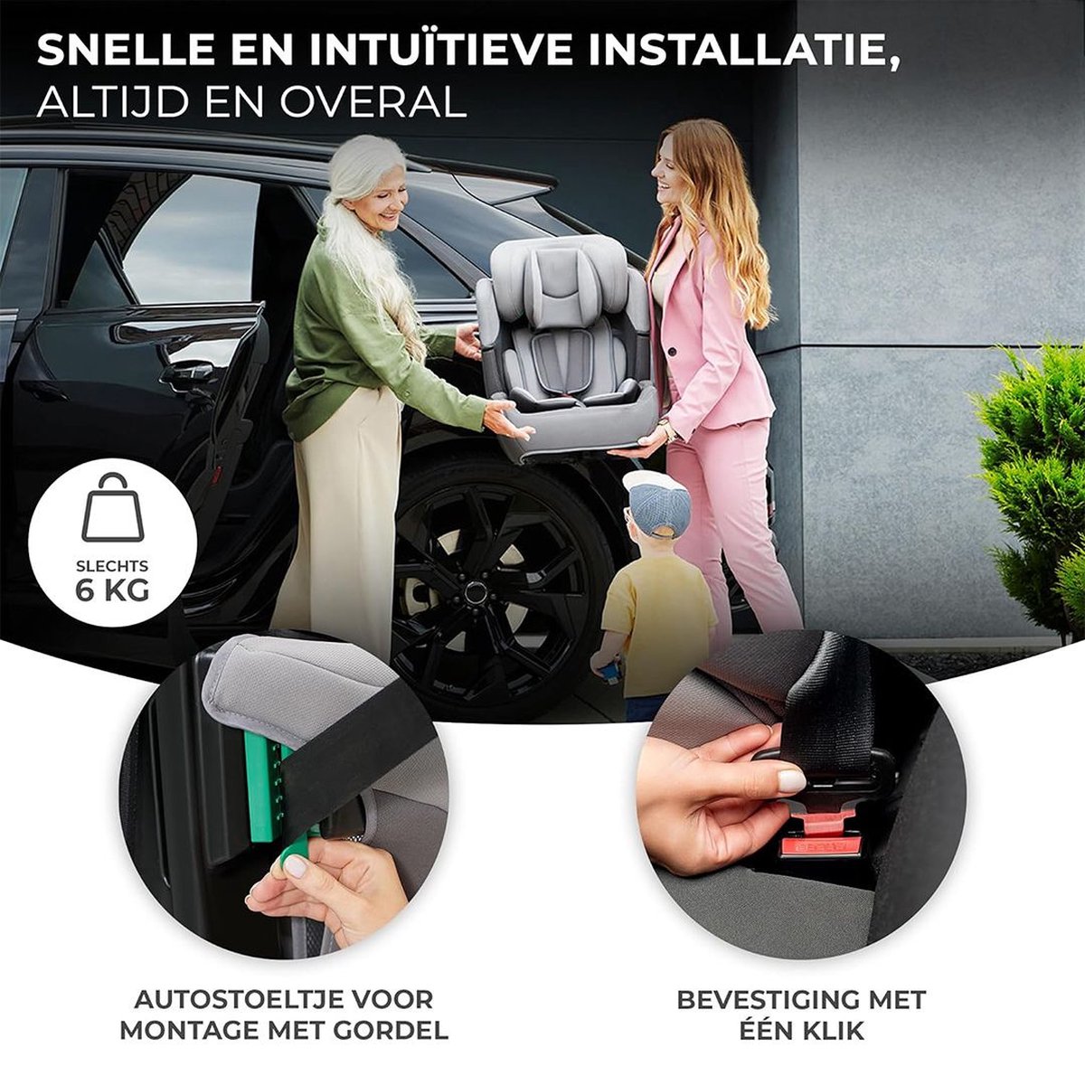 MKSS® Kinderzitje Auto Zwart Grijs