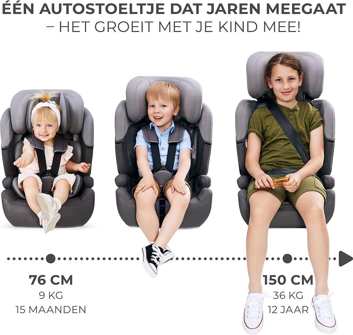 MKSS® Kinderzitje Auto Zwart Grijs