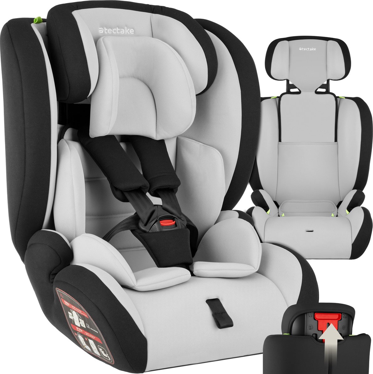 tectake Autostoel Kinderzitje 36 kg lichtgrijs/zwart