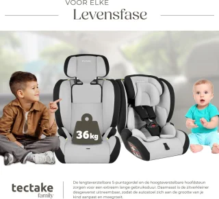 tectake Autostoel Kinderzitje 36 kg lichtgrijs/zwart