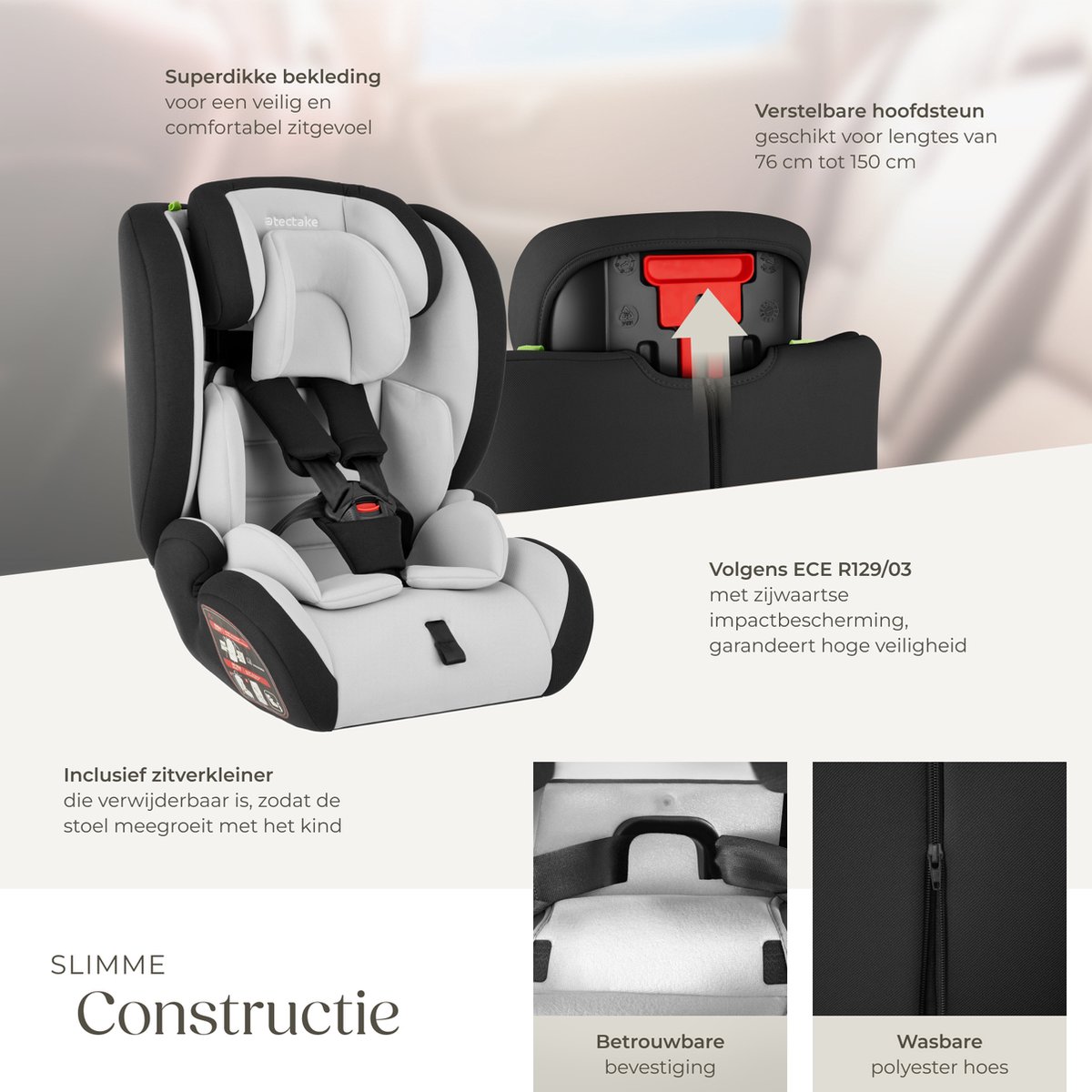 tectake Autostoel Kinderzitje 36 kg lichtgrijs/zwart