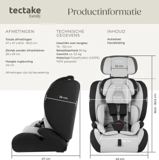 tectake Autostoel Kinderzitje 36 kg lichtgrijs/zwart