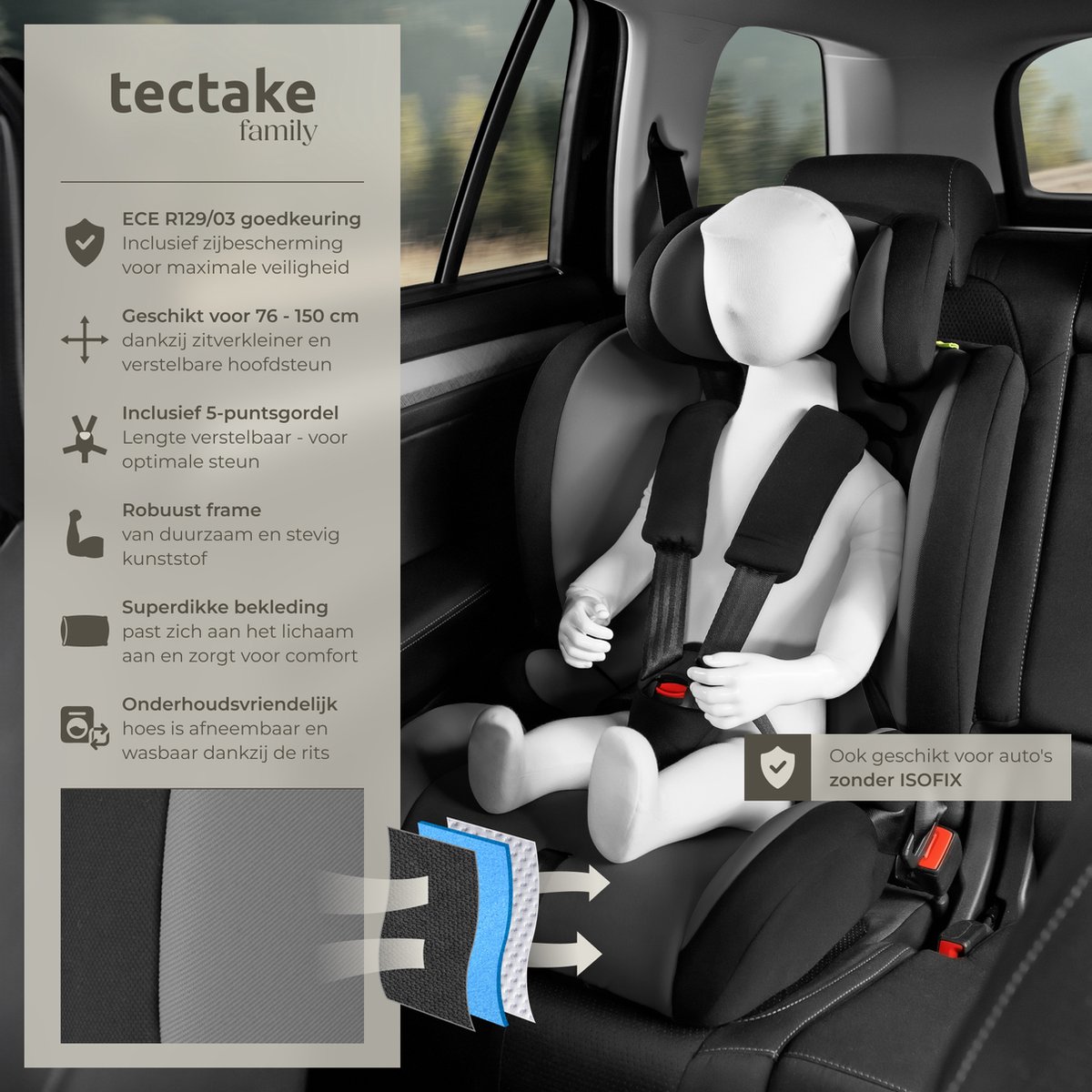 tectake Autostoel Kinderzitje Max 36 kg Donkergrijs