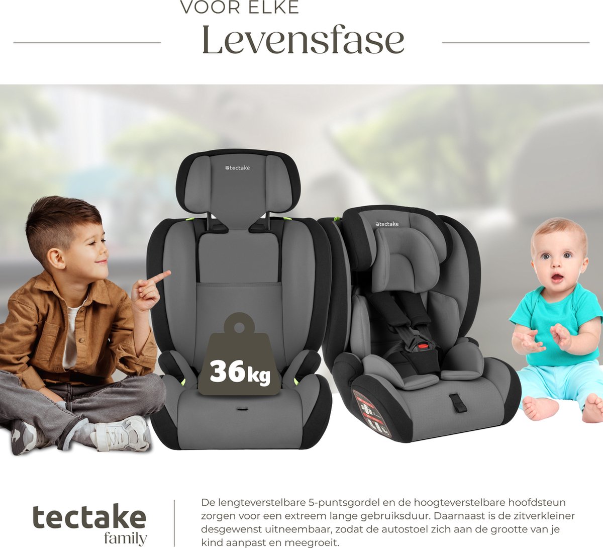 tectake Autostoel Kinderzitje Max 36 kg Donkergrijs