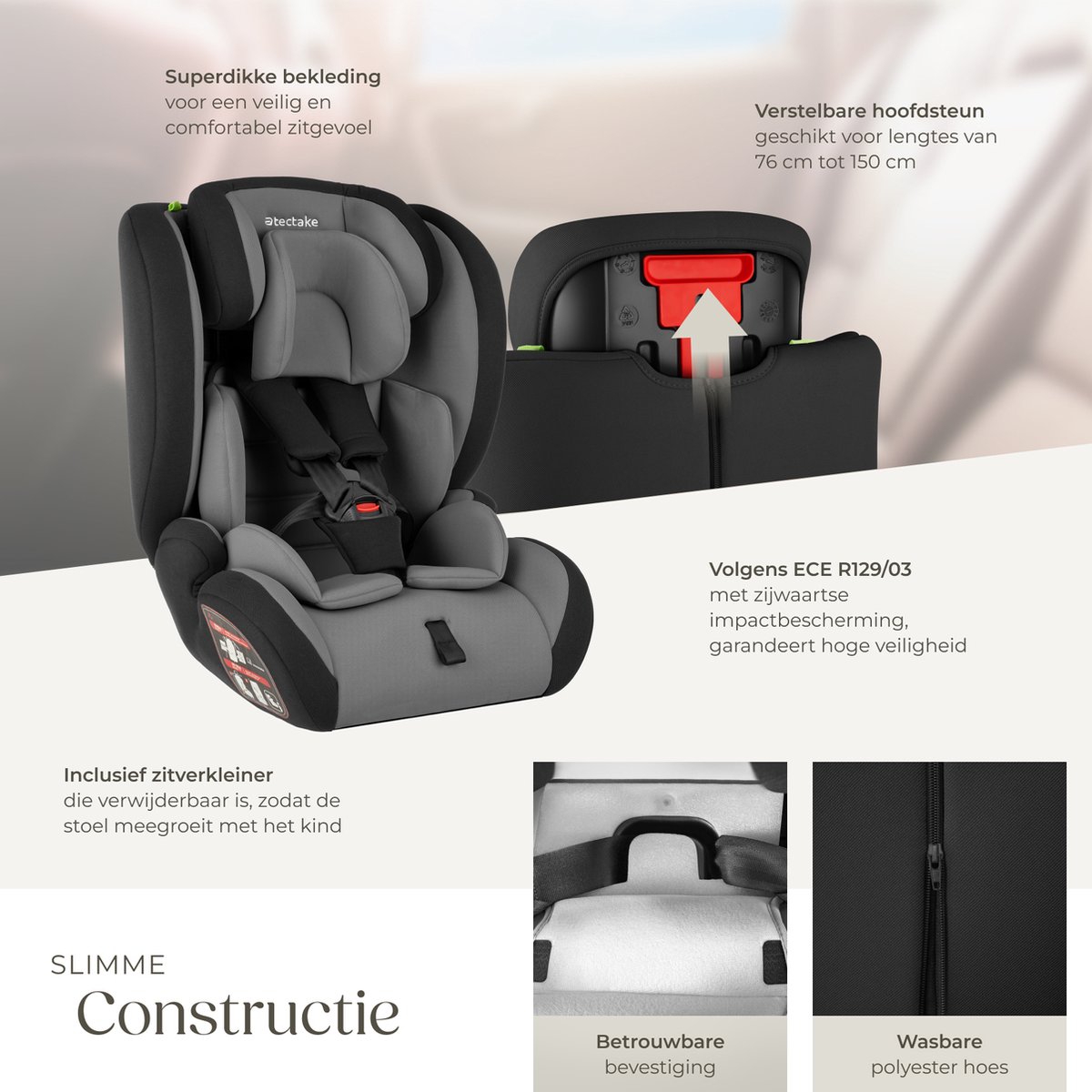 tectake Autostoel Kinderzitje Max 36 kg Donkergrijs