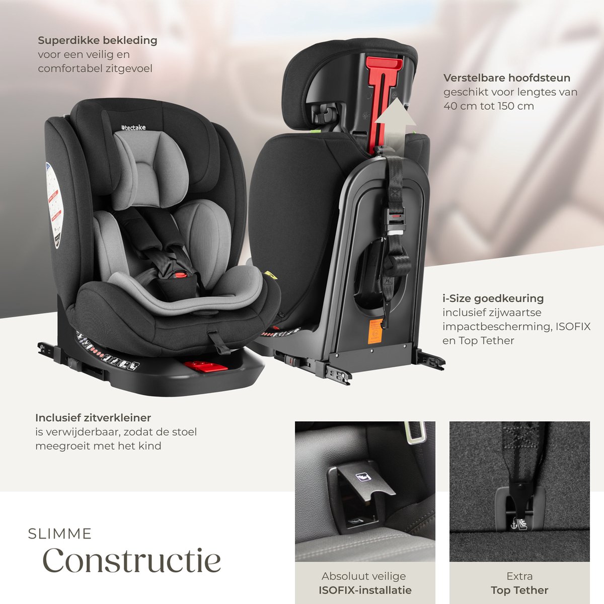 tectake® Draaibare Isofix Autostoel Kinderstoel i-Size