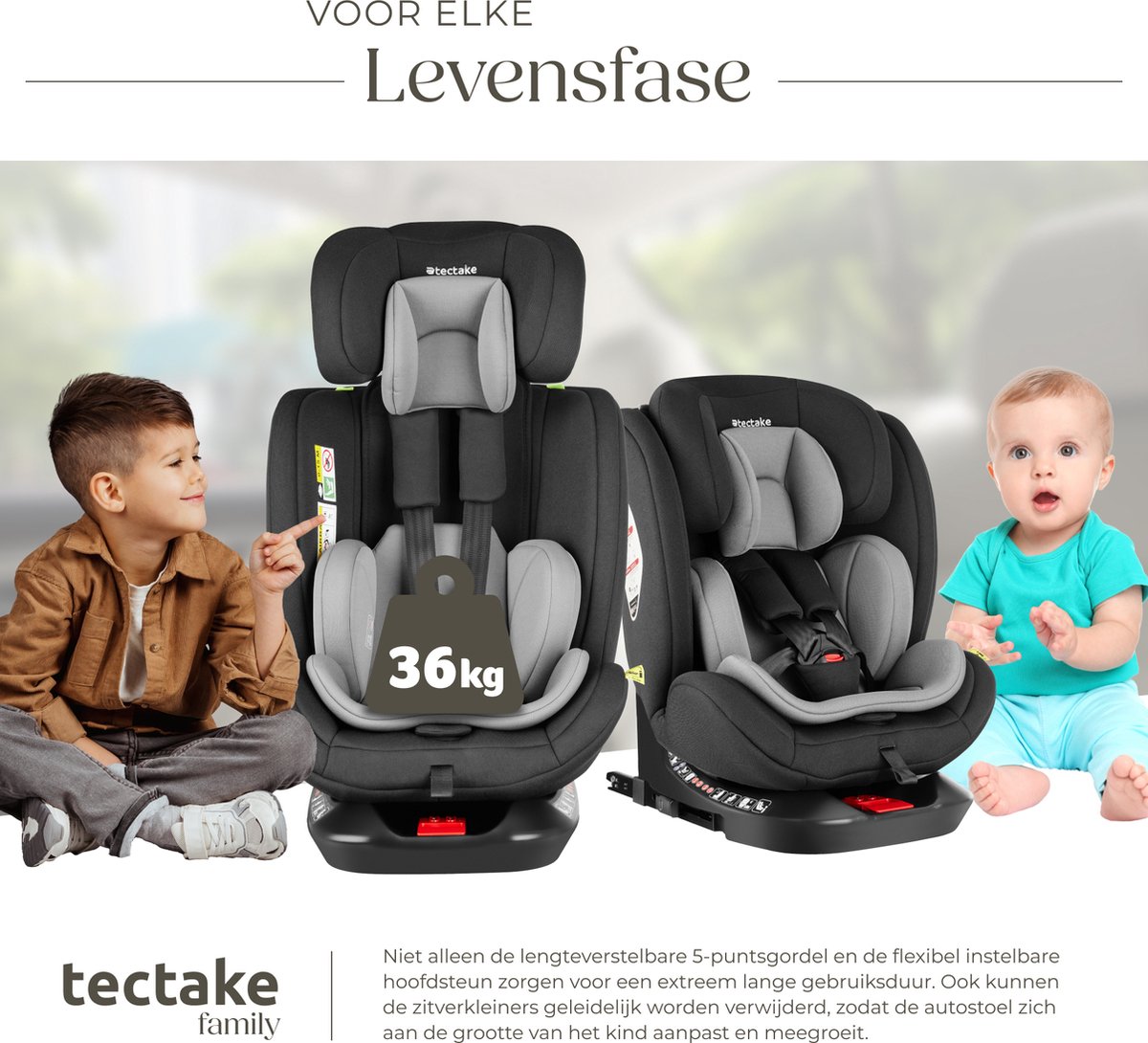 tectake® Draaibare Isofix Autostoel Kinderstoel i-Size