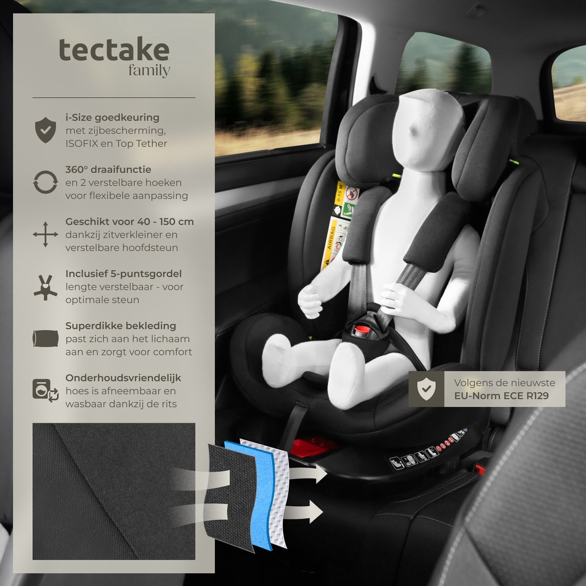 tectake® Draaibare Isofix Autostoel Kinderstoel i-Size