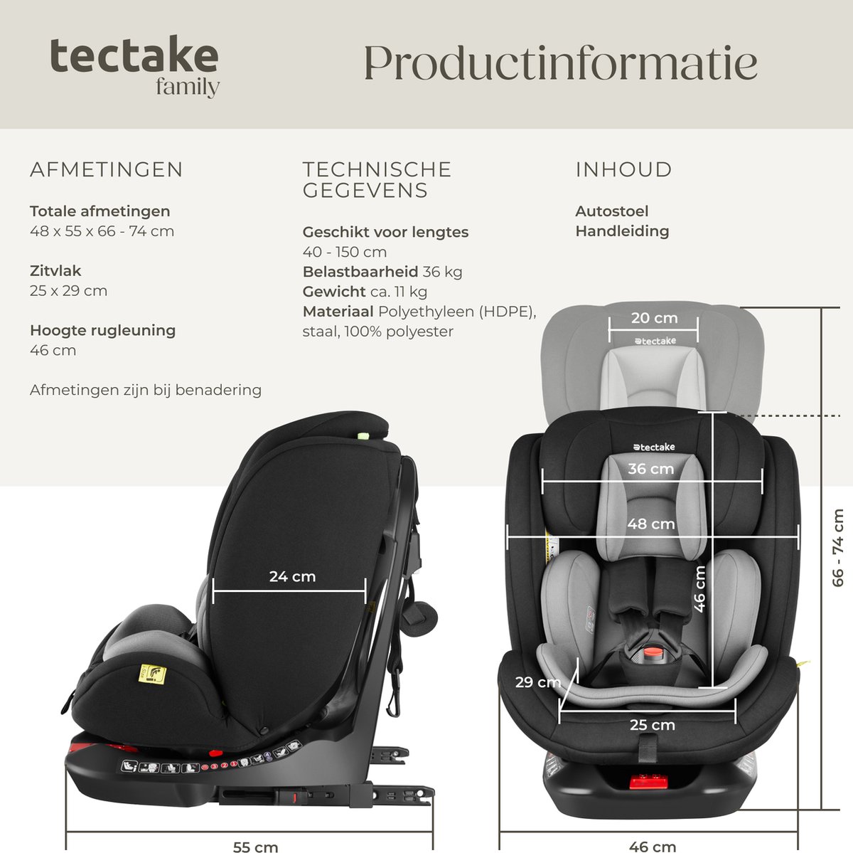 tectake® Draaibare Isofix Autostoel Kinderstoel i-Size