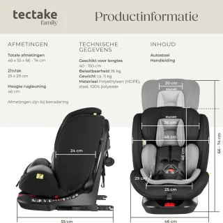 tectake® Draaibare Isofix Autostoel Kinderstoel i-Size
