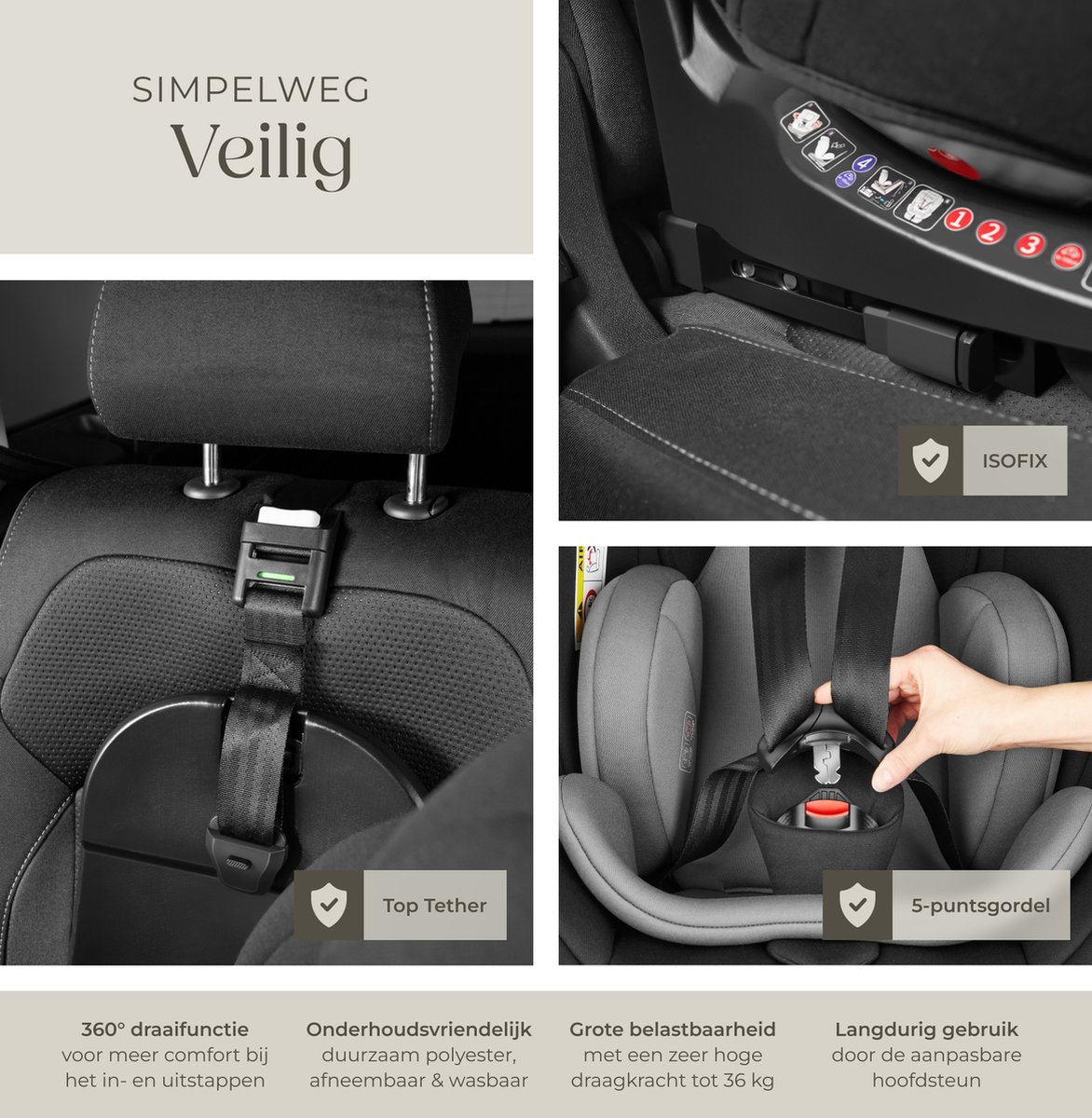 tectake® Draaibare Isofix Autostoel Kinderstoel i-Size