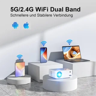 Draagbare beamer 15.000 Lux 5G WiFi Native 1080P video thuisbioscoop projector - smartphone PC Xbox PS5 laptop tv-stick Beamer