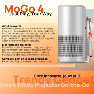 XGIMI MoGo 4 – Draagbare Smart-projector – Beamer – 360° Rotatie – Google TV/Netflix-licentie – Harman/Kardon 2x 6W luidsprekers – Dolby Audio – Ingebouwde Batterij – Bluetooth Speaker