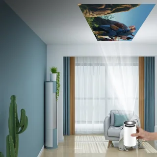 HY300-projector met WIFI6 en Bluetooth, 4K 1080P-ondersteuning met Android TV 11.0, mini-draagbare projector, 180° draaibare filmprojector, automatische keystone-functie, compatibel met laptop, pc en smartphone.