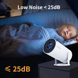 HY300-projector met WIFI6 en Bluetooth, 4K 1080P-ondersteuning met Android TV 11.0, mini-draagbare projector, 180° draaibare filmprojector, automatische keystone-functie, compatibel met laptop, pc en smartphone.