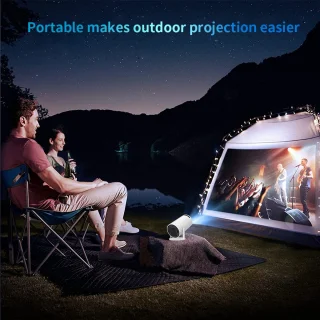 HY300-projector met WIFI6 en Bluetooth, 4K 1080P-ondersteuning met Android TV 11.0, mini-draagbare projector, 180° draaibare filmprojector, automatische keystone-functie, compatibel met laptop, pc en smartphone.