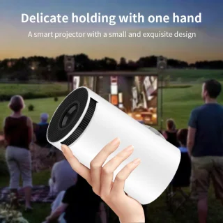 HY300-projector met WIFI6 en Bluetooth, 4K 1080P-ondersteuning met Android TV 11.0, mini-draagbare projector, 180° draaibare filmprojector, automatische keystone-functie, compatibel met laptop, pc en smartphone.