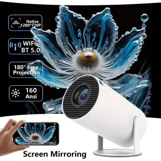 HY300 Slimme 4K Beamer | WiFi Schermspiegeling iOS/Android | 360° Surround Sound | Dual-Band WiFi & Bluetooth | HDMI, USB, Voor Thuisbioscoop