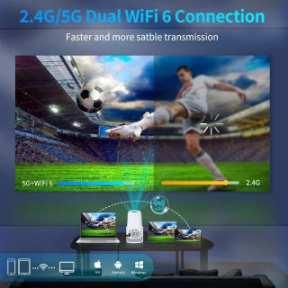 Draagbare mini-projector met wifi 6BT 5.4 en Android 11.0 - automatische keystone-correctie - 180 graden draaibare Smart Home Cinema projector - telefoon/tv-stick/laptop. Beamer