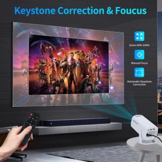 Draagbare mini-projector met wifi 6BT 5.4 en Android 11.0 - automatische keystone-correctie - 180 graden draaibare Smart Home Cinema projector - telefoon/tv-stick/laptop. Beamer