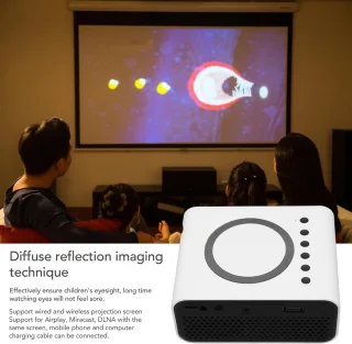 Draagbare Projector Duurzaam ABS-materiaal 4Ω 2W Luidspreker - Filmprojector voor Buiten - Diffuse Reflectie Beeldvormingstechnologie - 4k Beamer Projectiescherm - Mobiele Voeding (Wit) .