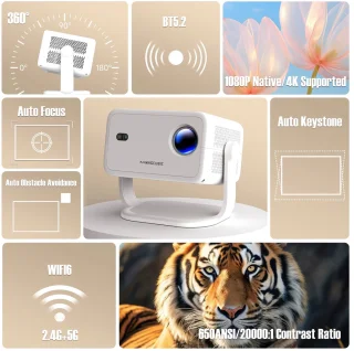 Studio Lyma Beamer - Projector - 1080P - 650ANSI - 4K beeld - Draagbaar - Thuisbioscoop - WiFi6 +5G - Android 11 - BT5.2 & Hl-Fl stereo speaker