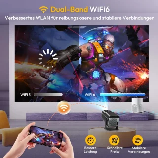 TrendWave 180 ° Draaibare Projector - HD 1080P Beamer - 4K - WIFi BT5.0 - Auto Focus - Smart Home Theater Video - Mini Beamer