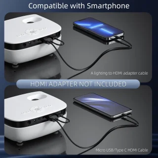 Mrs. Jones Mini-beamer 7500 liter draagbare thuisbioscoop ondersteunt 1080p Full HD - videobeamer smartphone tv-stick PS5 PC laptop .
