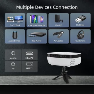 Mrs. Jones Mini-beamer 7500 liter draagbare thuisbioscoop ondersteunt 1080p Full HD - videobeamer smartphone tv-stick PS5 PC laptop .