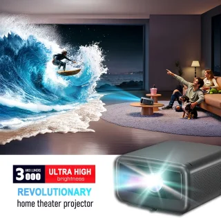 Beamer – Projector – Mini Beamer – Home Cinema – Smart Projector – 3000 Lumen Helderheid – 4K Ondersteuning & Android 12 – Ingebouwde Speakers & WiFi – 16:9 Beeldverhouding – Donkergrijs