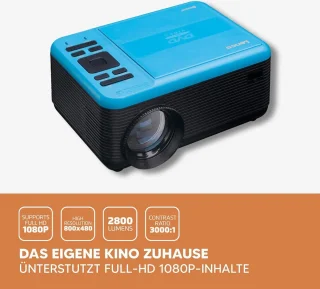 Bluetooth beamer - Mini Beamer met DVD speler - 2800 lumen - 30.000 uur levensduur - Full HD - Bluetooth 5.0-2 x HDMI - USB - SD - AV-in - VGA - blauw Beamer