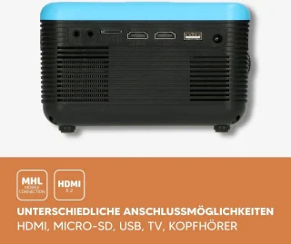 Bluetooth beamer - Mini Beamer met DVD speler - 2800 lumen - 30.000 uur levensduur - Full HD - Bluetooth 5.0-2 x HDMI - USB - SD - AV-in - VGA - blauw Beamer