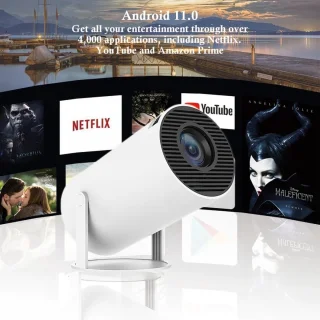 Mini Beamer WiFi 6 met 4K Ondersteuning | Android 11.0 Smart Projector | 200 ANSI Lumen | Draagbaar & 180° Rotatie | Bluetooth 5.0 | Inclusief HDMI Kabel – Thuisbioscoop & Presentaties