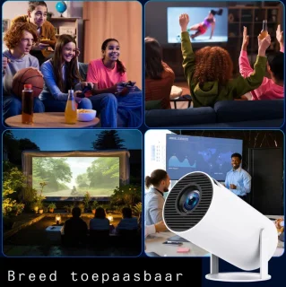 Mini Beamer WiFi 6 met 4K Ondersteuning | Android 11.0 Smart Projector | 200 ANSI Lumen | Draagbaar & 180° Rotatie | Bluetooth 5.0 | Inclusief HDMI Kabel – Thuisbioscoop & Presentaties