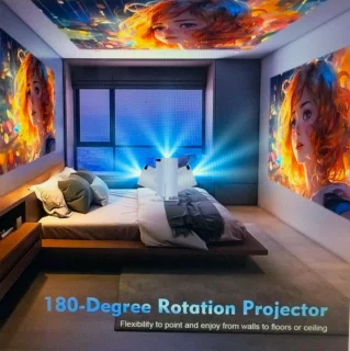 Mini Beamer WiFi 6 met 4K Ondersteuning | Android 11.0 Smart Projector | 200 ANSI Lumen | Draagbaar & 180° Rotatie | Bluetooth 5.0 | Inclusief HDMI Kabel – Thuisbioscoop & Presentaties