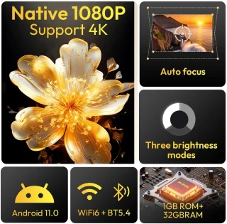 Cissé 4K-projector 650ANSI Native draagbare projector 1080P Autofocus Keystone -correctie BT5.2 Android11 ​​WIFI6 135° thuisbioscoop