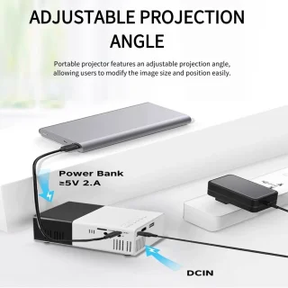 Miniprojector, 1080P Full HD-videoprojector, Draagbare Buitenbioscoopprojector, Hifi-stereoluidsprekers, HDMI, USB, Smartphone, Tablet, Tv-sticks