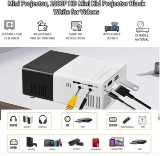 Miniprojector, 1080P Full HD-videoprojector, Draagbare Buitenbioscoopprojector, Hifi-stereoluidsprekers, HDMI, USB, Smartphone, Tablet, Tv-sticks