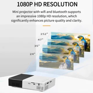 Miniprojector, 1080P Full HD-videoprojector, Draagbare Buitenbioscoopprojector, Hifi-stereoluidsprekers, HDMI, USB, Smartphone, Tablet, Tv-sticks