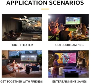 Miniprojector, 1080P Full HD-videoprojector, Draagbare Buitenbioscoopprojector, Hifi-stereoluidsprekers, HDMI, USB, Smartphone, Tablet, Tv-sticks