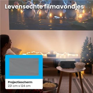 Auronic Beamer 10.000 Lumen - WiFi - 1080P Full HD - Streamen vanaf je telefoon - Smart Mini Beamer - HDMI-kabel - Afstandsbediening en Projectiescherm - Zwart