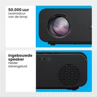 Auronic Beamer 10.000 Lumen - WiFi - 1080P Full HD - Streamen vanaf je telefoon - Smart Mini Beamer - HDMI-kabel - Afstandsbediening en Projectiescherm - Zwart