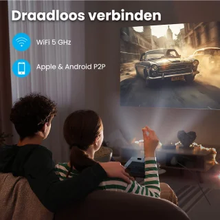 Auronic Beamer 10.000 Lumen - WiFi - 1080P Full HD - Streamen vanaf je telefoon - Smart Mini Beamer - HDMI-kabel - Afstandsbediening en Projectiescherm - Zwart